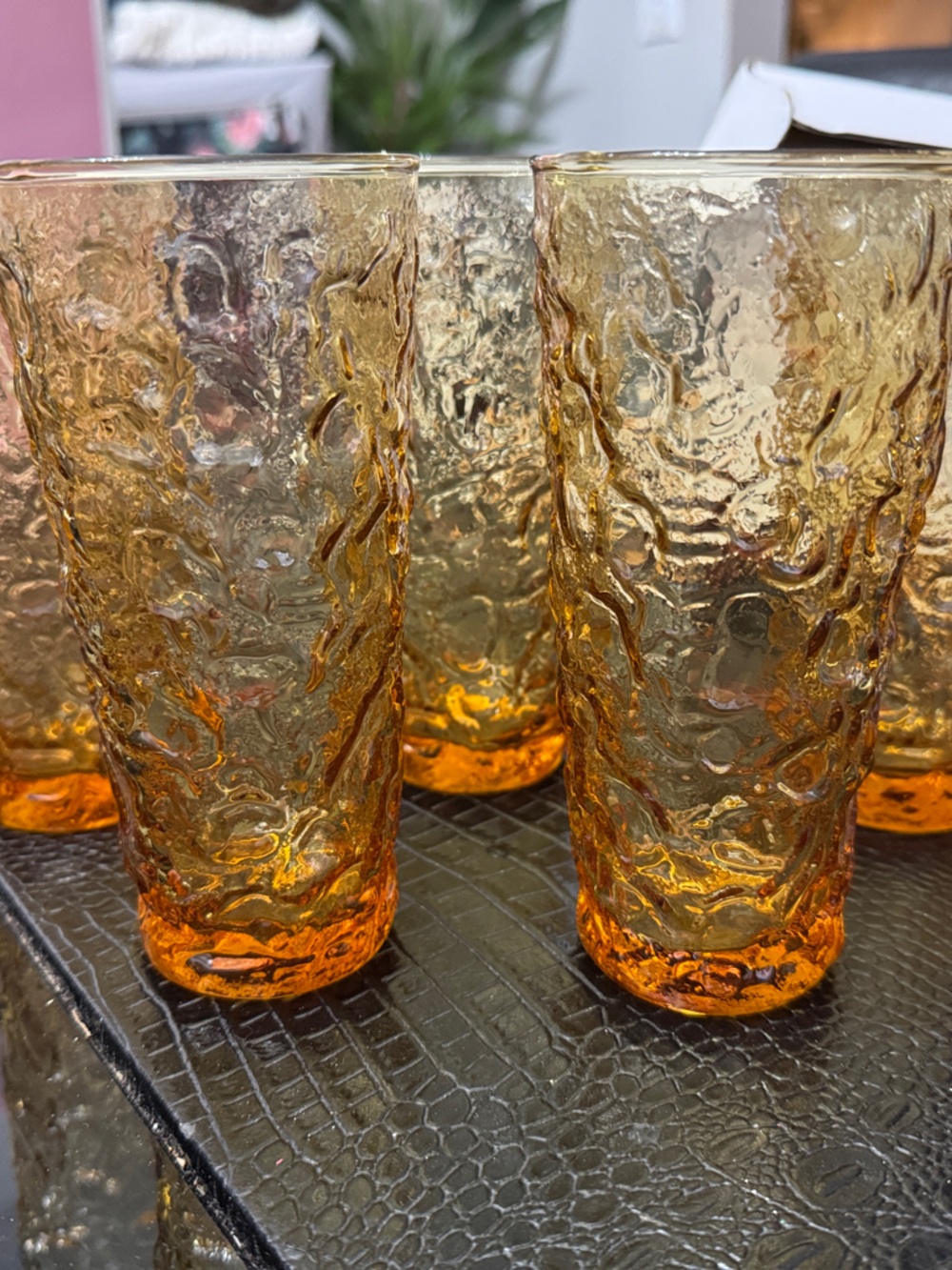 Anchor Hocking Amber Textured Glass Tumbler Set vintage/antique